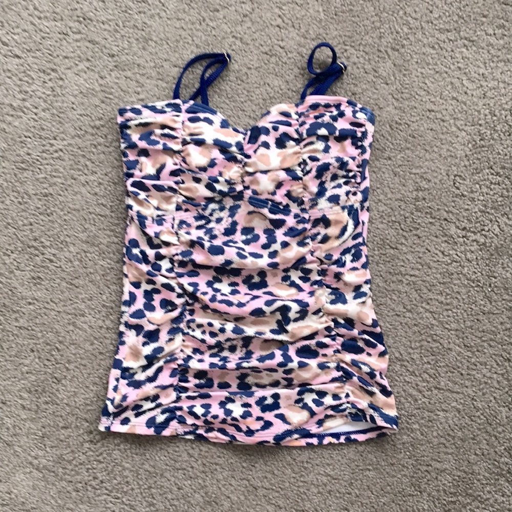 NWOT Lime Ricki Shirred Blue/Pink Leopard Tankini Top S